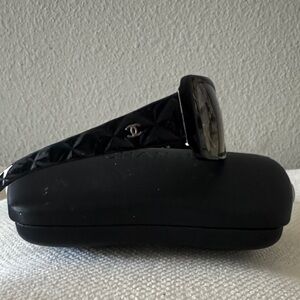 CHANEL Black Quilted Temple Sunglasses with Silver CC Accent